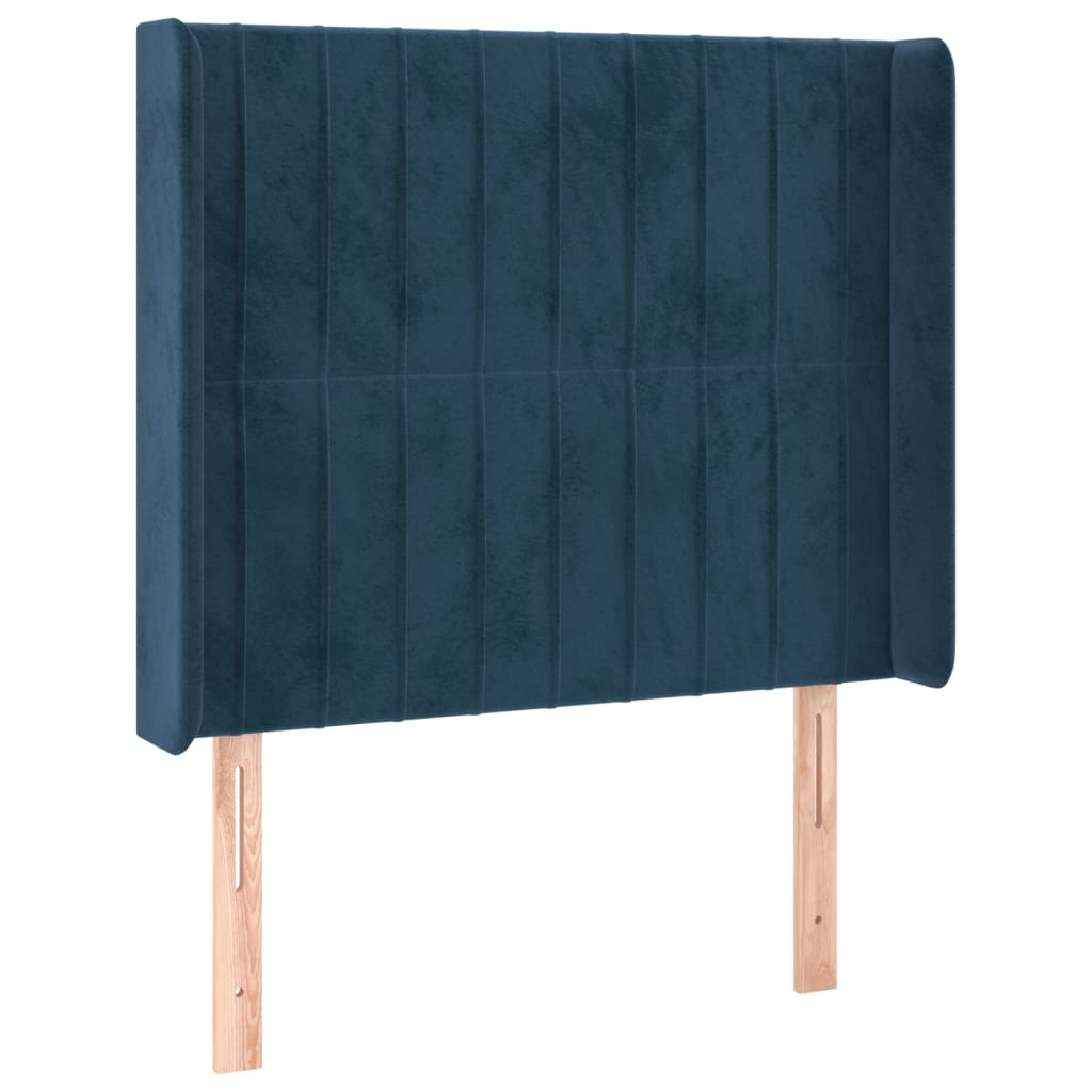 sötétkék bársony fejtámla szárnyakkal 203x23x118/128 cm (3119864)