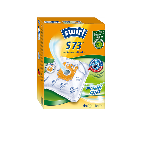 Комплект от 4 торби за прахосмукачка Swirl S73 AirSpace за Siemens и Bosch, 1 моторен филтър