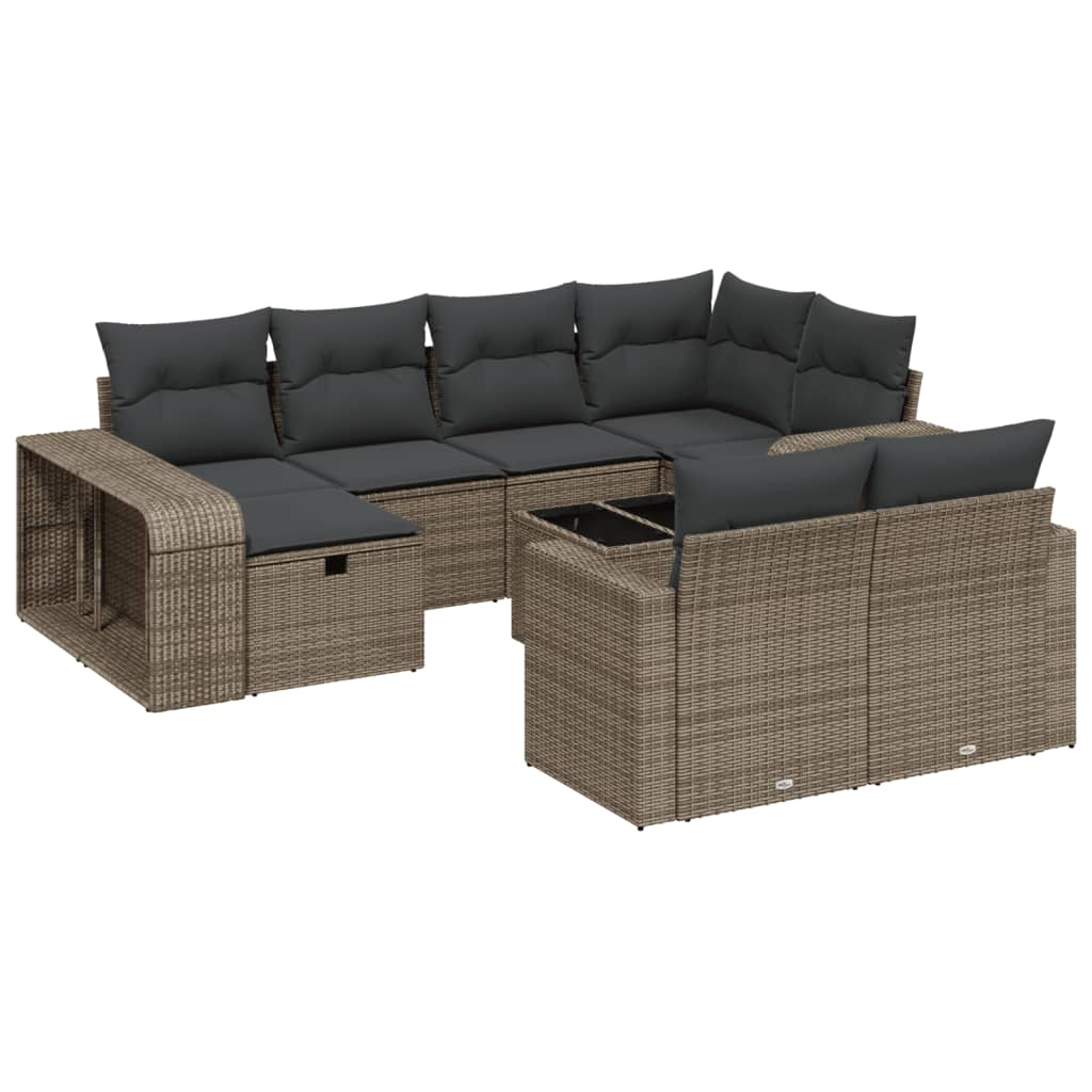 11 részes világosszürke polyrattan kerti ülőgarnitúra párnákkal (3266252)
