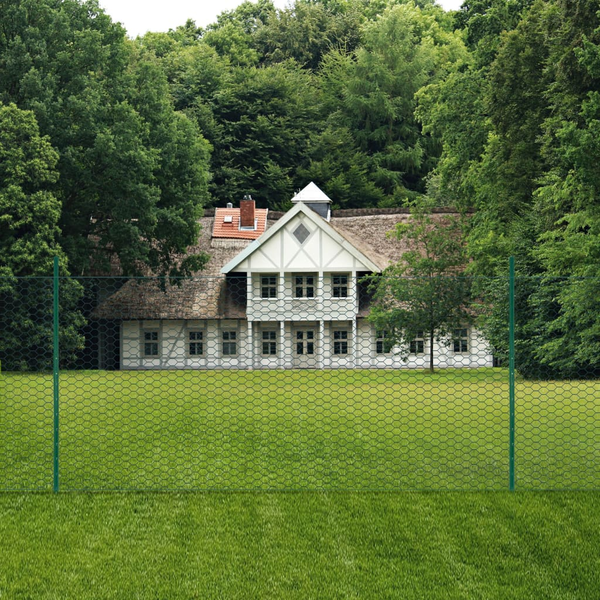 vidaXL Siatka ogrodzeniowa ze słupkami, stal, 25 x 1,5 m, zielony