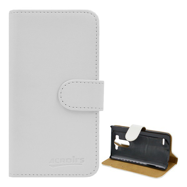 Tok álló, bőr hatású (FLIP, oldalra nyíló, asztali tartó funkció, prémium) FEHÉR [LG G3 S (D722)] (5996457475353)