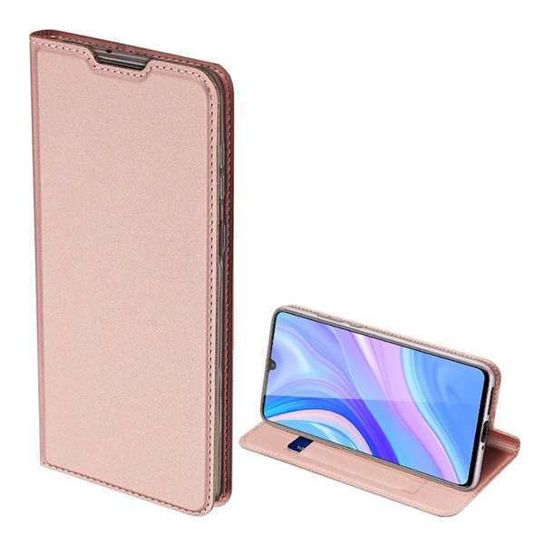 DUX DUCIS SKIN PRO tok álló, bőr hatású (FLIP, oldalra nyíló, bankkártya tartó, asztali tartó funkció) ROZÉARANY [Huawei Y8p]