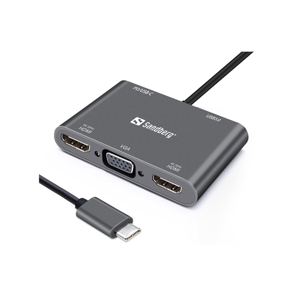 Sandberg 136-35 laptop dock & poortreplicator Bedraad USB 3.2 Gen 1 (3.1 Gen 1) Type-C Grijs