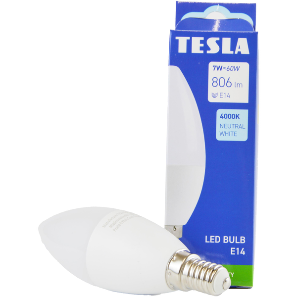 Tesla - CANDLE gyertya, E14, 7W, 230V, 806lm, 25000h, 4000K nappali fehér, 180