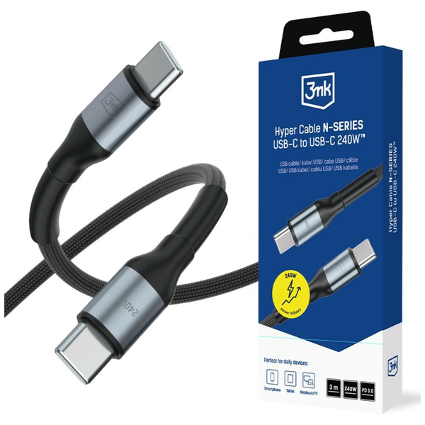 3MK USB Type C Összekötő Fekete 3m 14053556