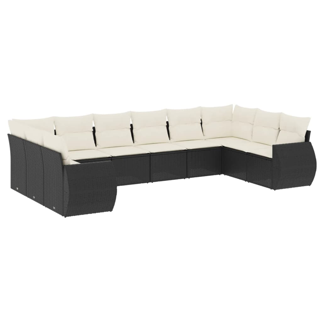 10 részes fekete polyrattan kerti ülőgarnitúra párnákkal (3254203)