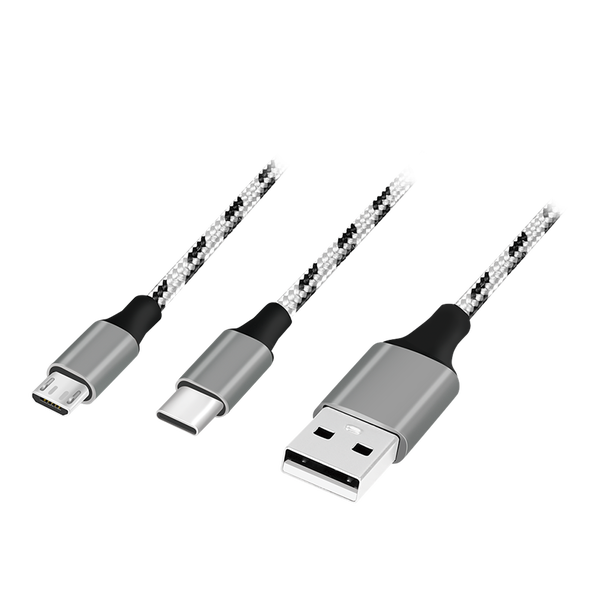 Logilink USB 2.0 cable, USB-A/M to Micro-USB + USB-C, white/black, 1.2 m