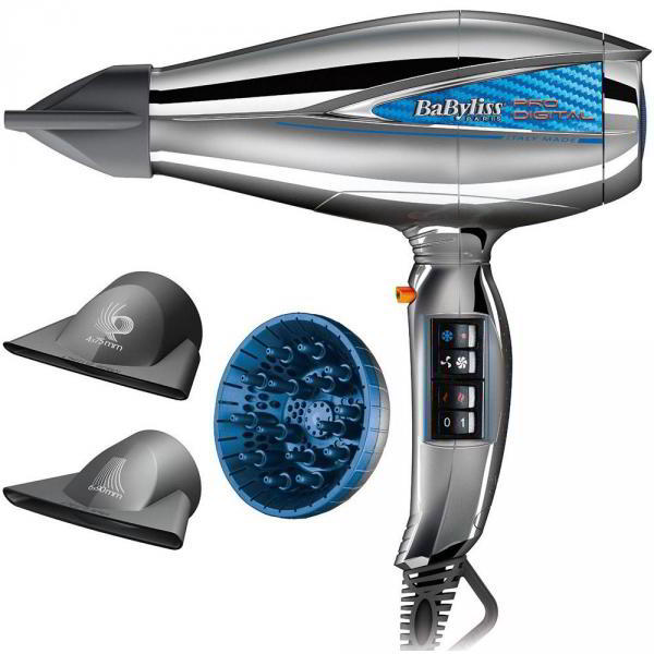 Професионален сешоар Babyliss Pro Digital 6000E, 2200 W, Турбо функция, Сребрист