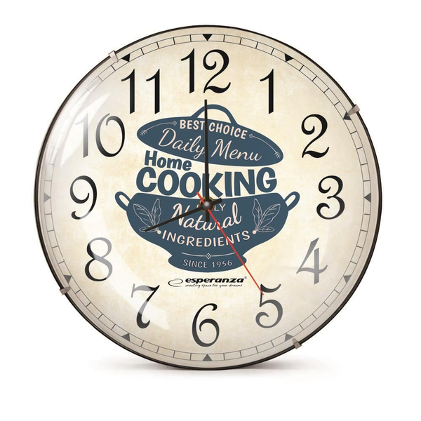 Ceas de perete Esperanza, Vintage, text ''Home Cooking'', Mecanism cu cuart, Fond Crem, 30 cm