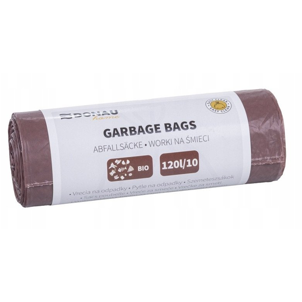 Worki na śmieci DONAU HOME, do segregacji, odpady BIO (LDPE), 120l, 10 szt., brązowe