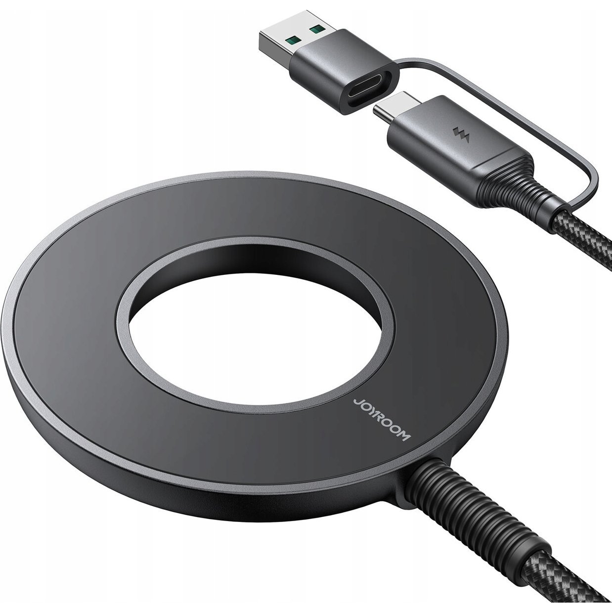 Joyroom JR-WQM03 magnetic charger, USB + USB-C, 1.2m (black) (6956116756796)