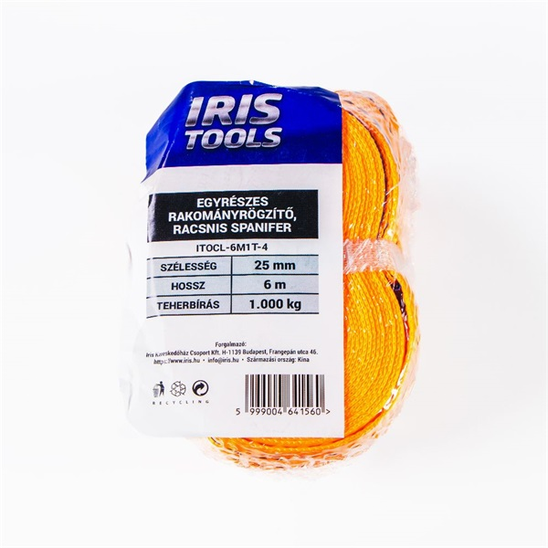 IRIS TOOLS ITOCL-6M1T-4 rakományrögzítő, egyrészes racsnis spanifer, 1.000 kg, 6 m, 25 mm (ITOCL-6M1T-4)