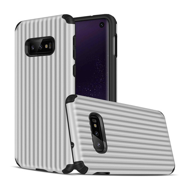 Műanyag telefonvédő (szilikon belső, közepesen ütésálló, csíkos, dombor minta) EZÜST [Samsung Galaxy S10e (SM-G970)] (5996457859535)