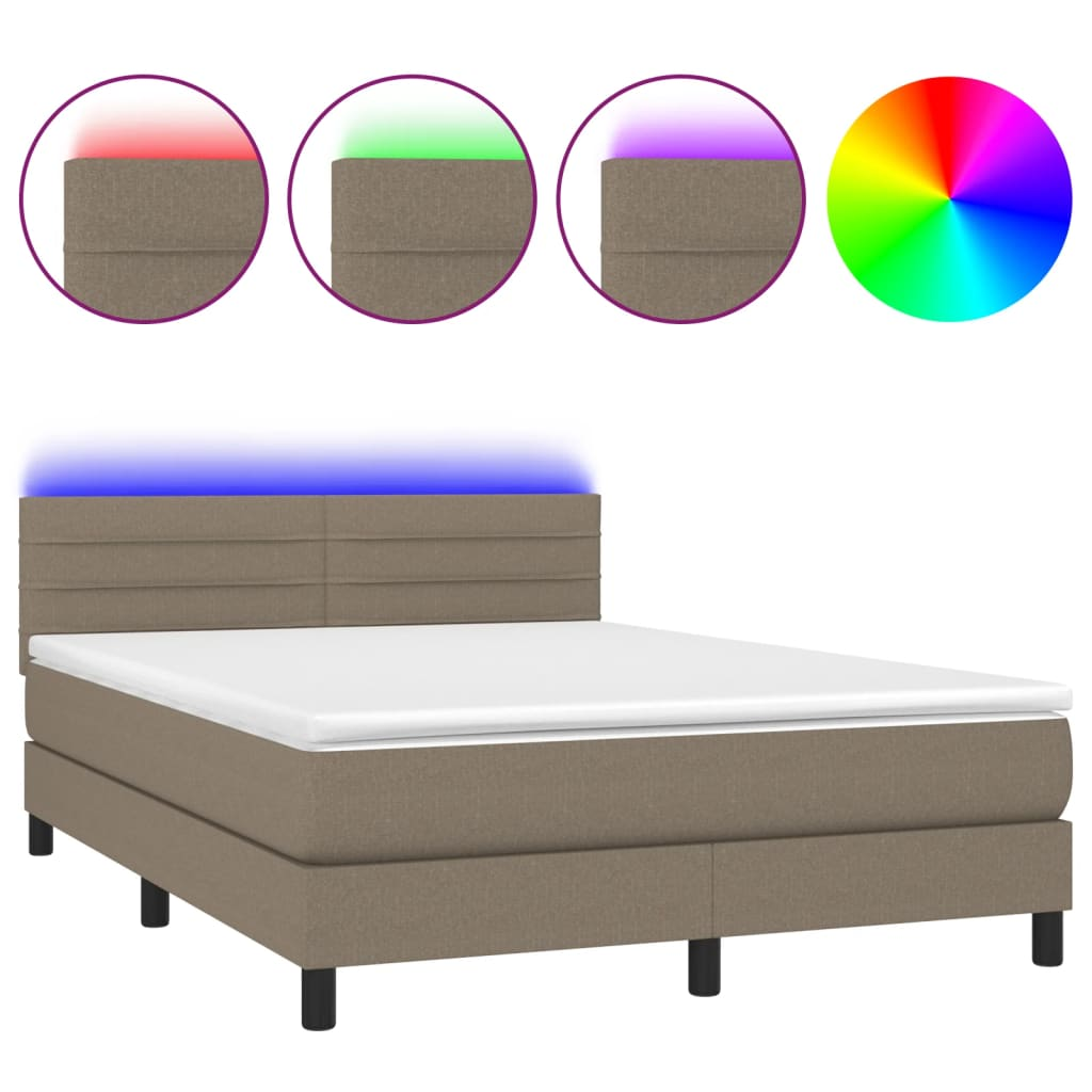 tópszínű szövet rugós és LED-es ágy matraccal 140x190cm (3133233)