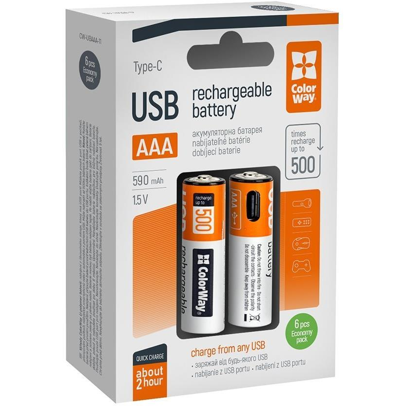 ColorWay AAA 590mAh USB-C - 6 db (CW-UBAAA-11)