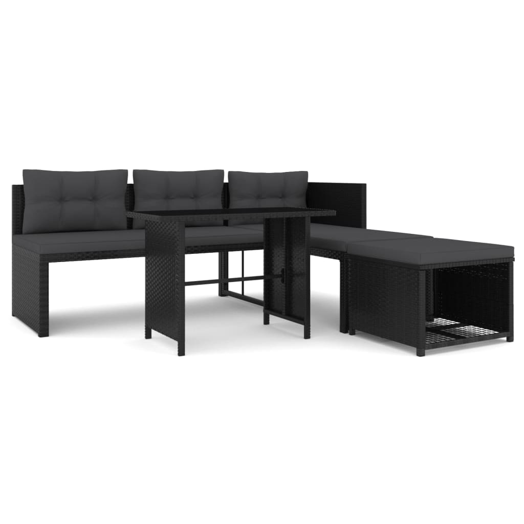 4-részes fekete polyrattan kerti társalgó szett (44287)