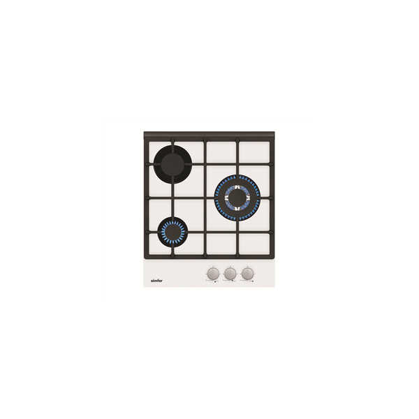 Plita pe gaz, Simfer, Sticla, 3 arzatoare, Alb/Negru