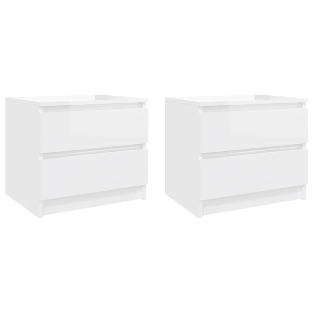 2 db magasfényű fehér forgácslap éjjeliszekrény 50x39x43,5 cm (806206)