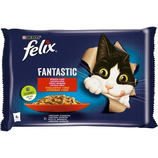 Állateledel alutasakos FELIX Fantastic macskáknak nyúl-bárány válogatás aszpikban 4x85 g (12448335)