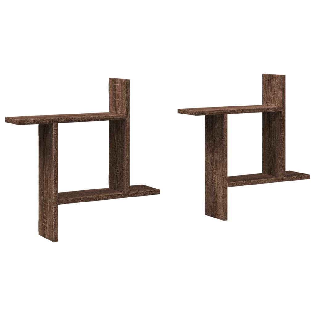 2 db barna tölgyszínű szerelt fa fali polc 50 x 12 x 50 cm (853260)