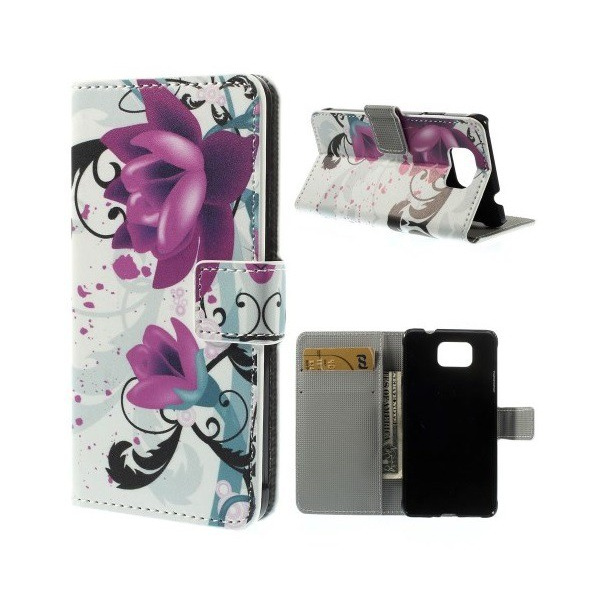 Tok álló, bőr hatású (FLIP, oldalra nyíló, asztali tartó funkció, lótuszvirág minta) FEHÉR [Samsung Galaxy Alpha (SM-G850)] (5996457492527)