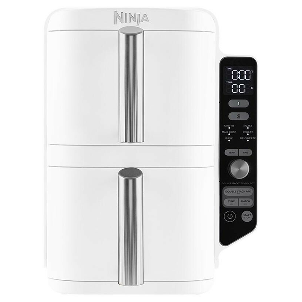 Фритюрник с горещ въздух Ninja Double Stack XL SL400EUWH, 2470W, 9.5L, температурен диапазон 40 - 240 °C, 6 функции за готвене, две застъпващи се зони за готвене, бял