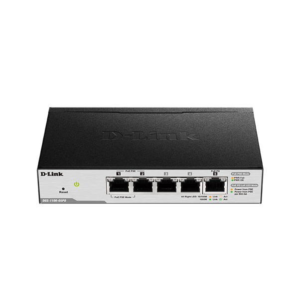 D-Link DGS-1100-05PDV2 netværksswitch Administreret Gigabit Ethernet (10/100/1000) Strøm over Ethernet (PoE) Sort