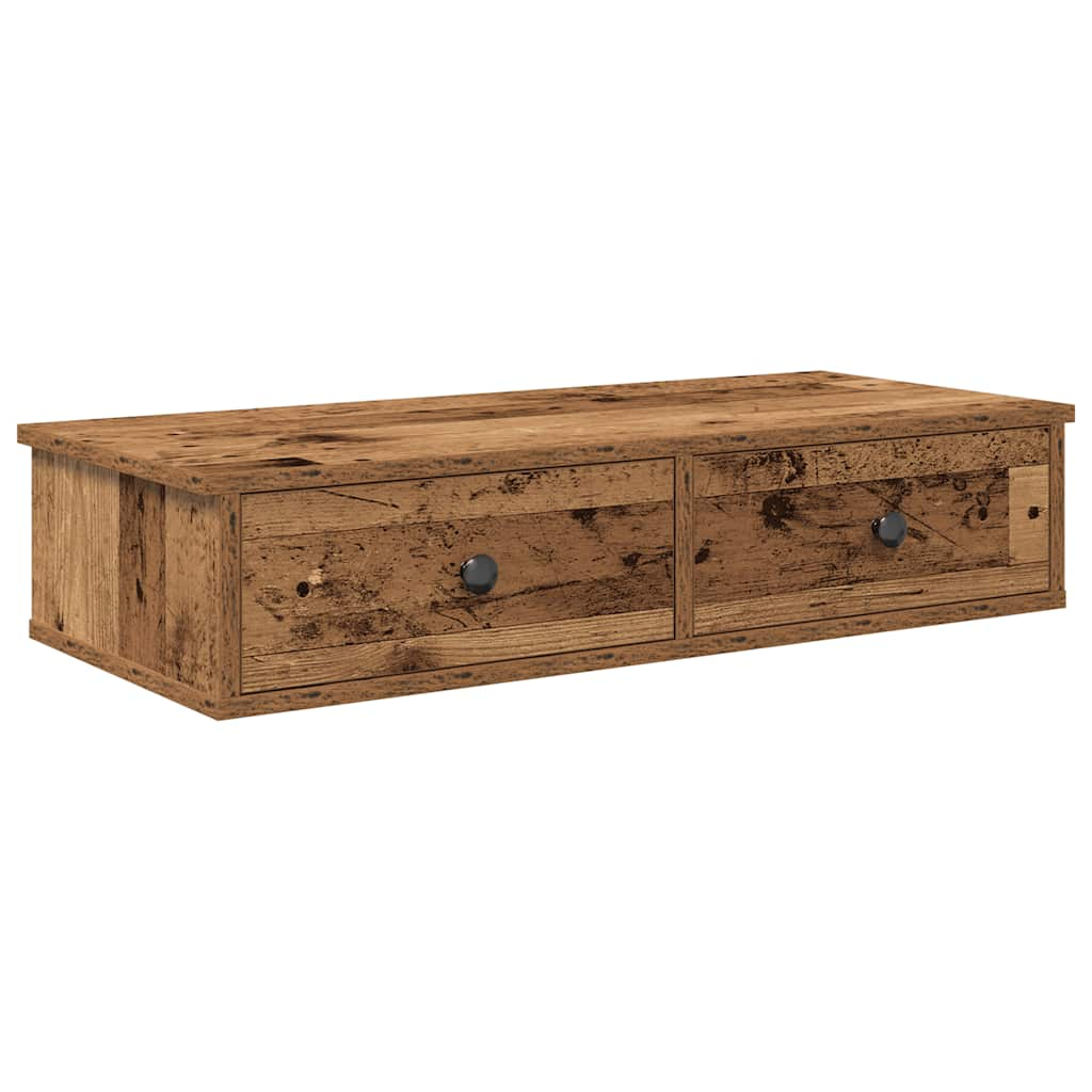 Falipolc fiókokkal régi fa 80x31x17 cm műszaki fa (859957)