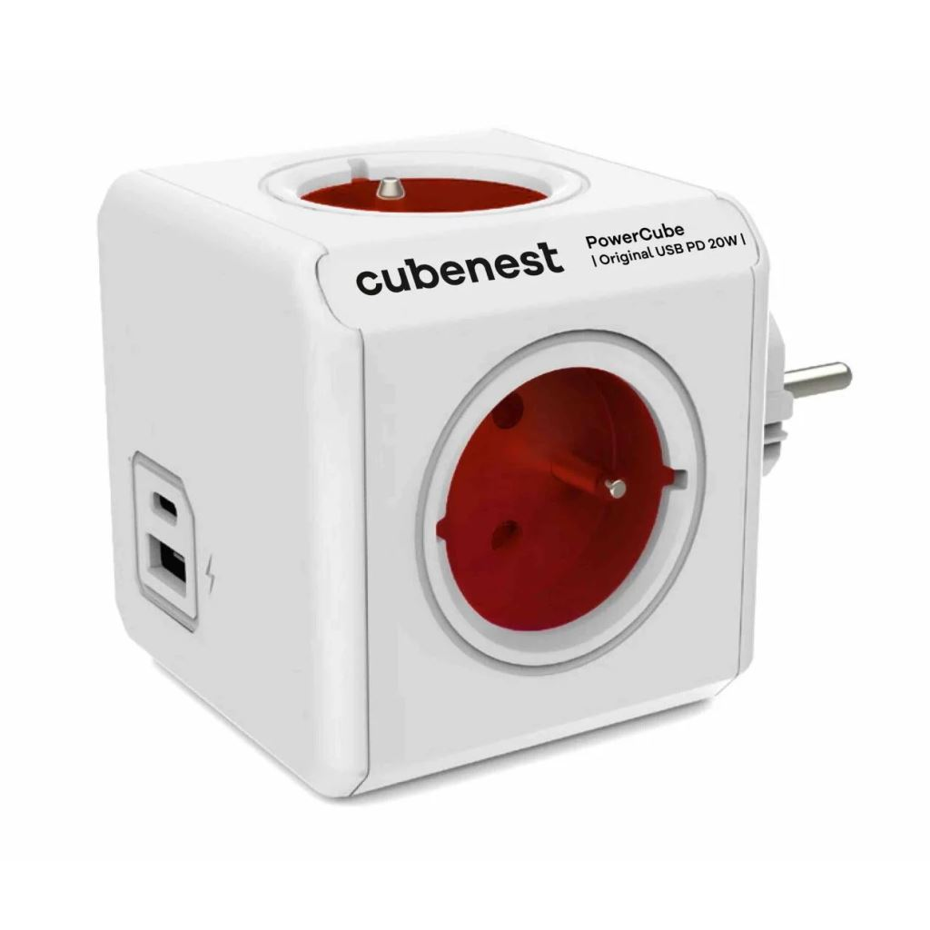 Cubenest Powercube Original elosztó 4x aljzat 1x USB-A 1x USB-C fehér-piros (6974699971023) (6974699971023)