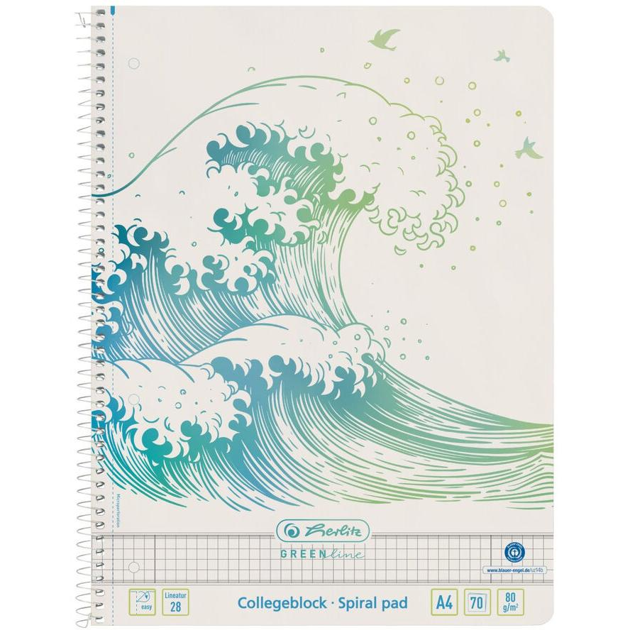 Herlitz Spiralblock A4 70 Bl. liniert 28 GREENline Welle (50033478) (50033478)