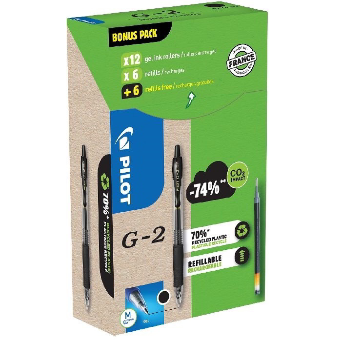 Pilot G2 Greenpack Nyomógombos zseléstoll készlet - 0.7mm / Fekete (12 darabos) (BL-G2-7-B+BLS-G2-7-B-S12)