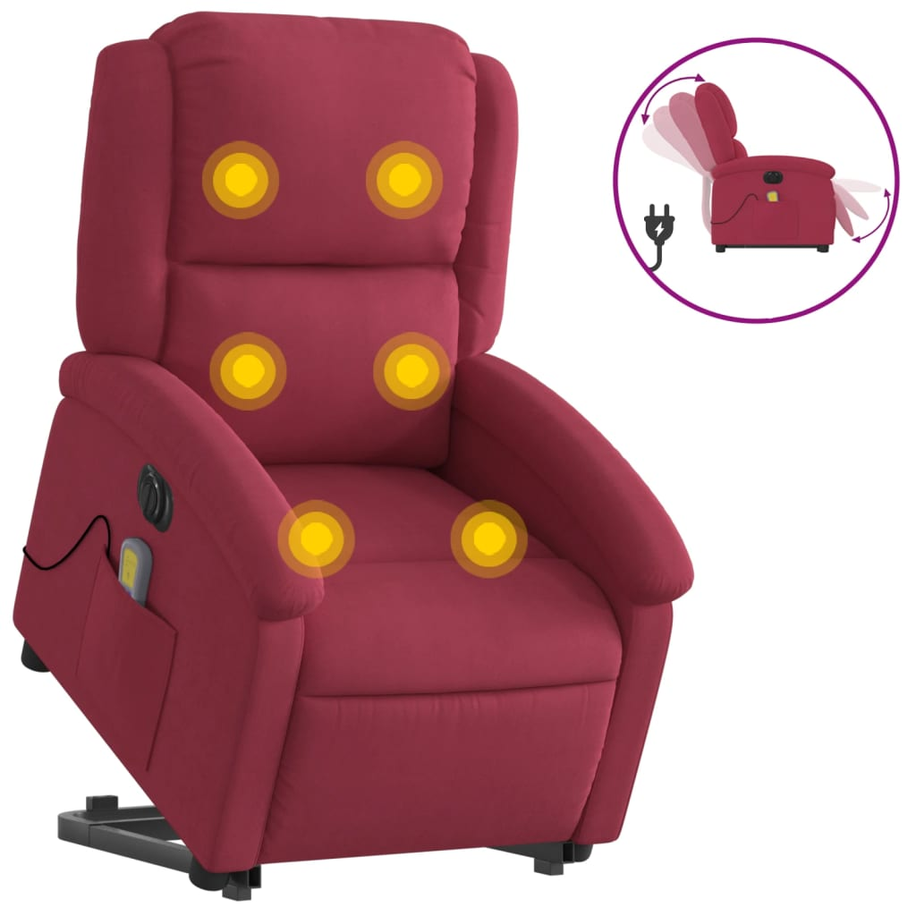 elektromos felállást segítő bordó bársony masszázsfotel (3204338)