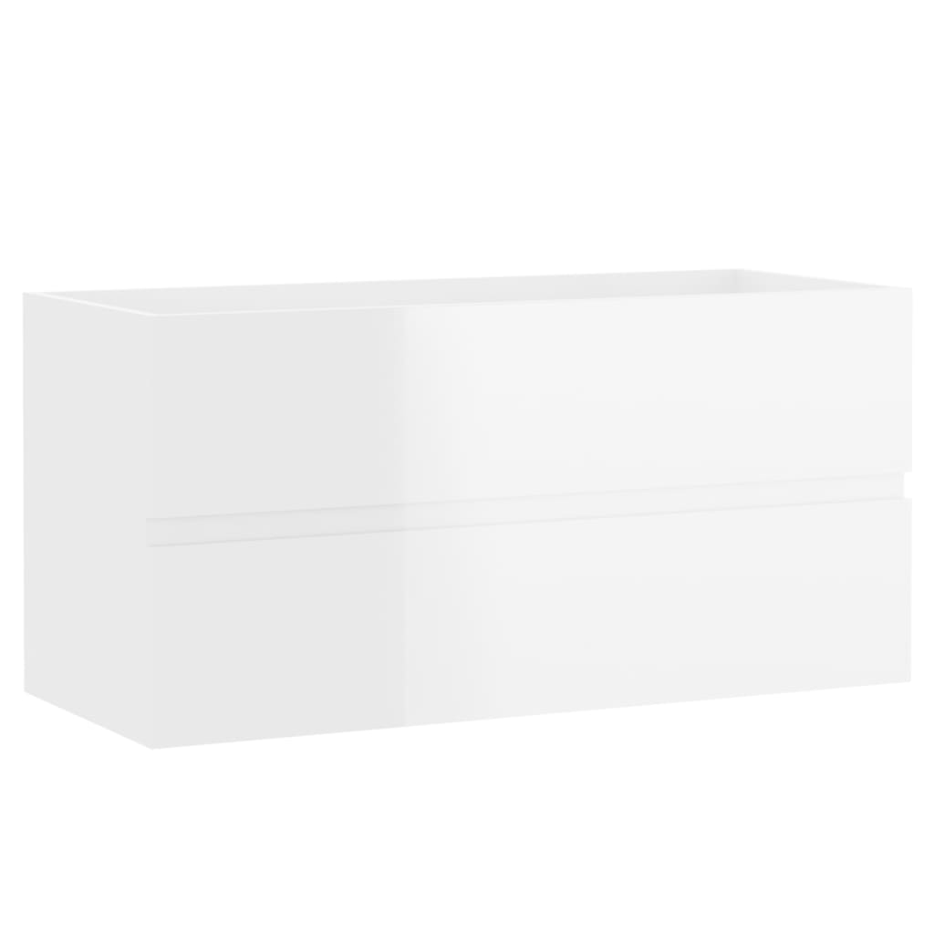 magasfényű fehér forgácslap mosdószekrény 90 x 38,5 x 45 cm (804761)