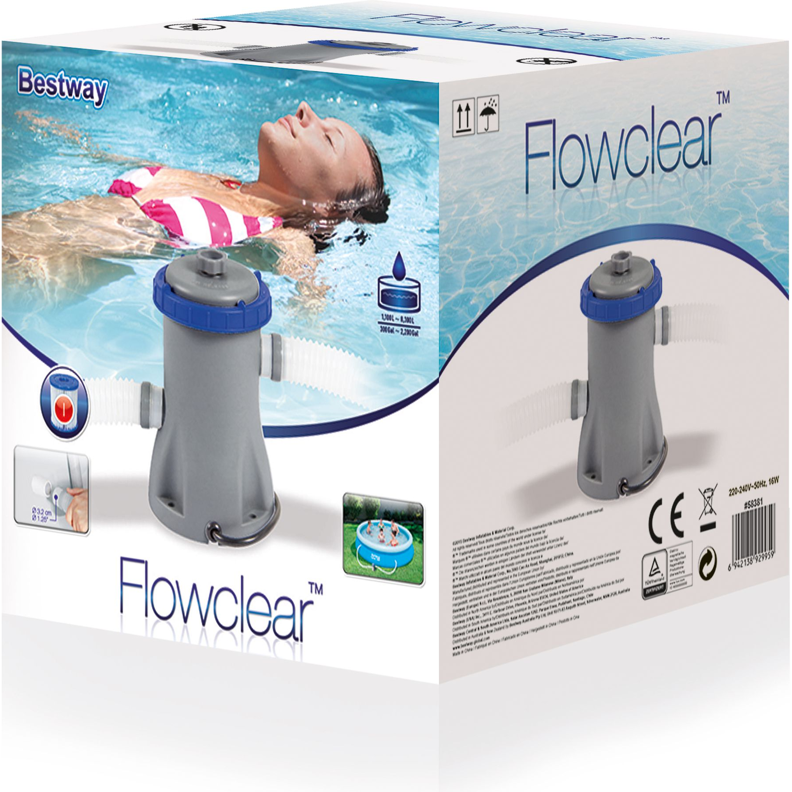 BESTWAY FlowClear, Papírszűrős vízforgató 1,2m3/h (58381) (6941607353905)