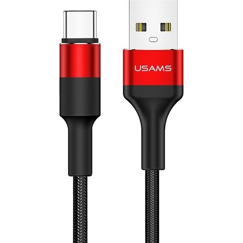 Usams U5 adatkábel (USB - Type-C, 2A, gyorstöltő, 120cm, cipőfűző) PIROS (SJ221TC02)