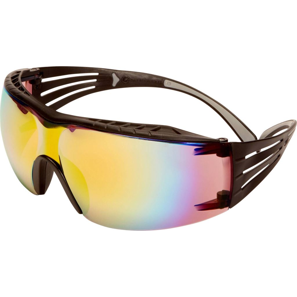 3M SecureFit SF416XAS-BLK védőszemüveg, párásodásmentes, karcálló, narancssárga tükrös lencse, fekete (SF416XAS-BLK)