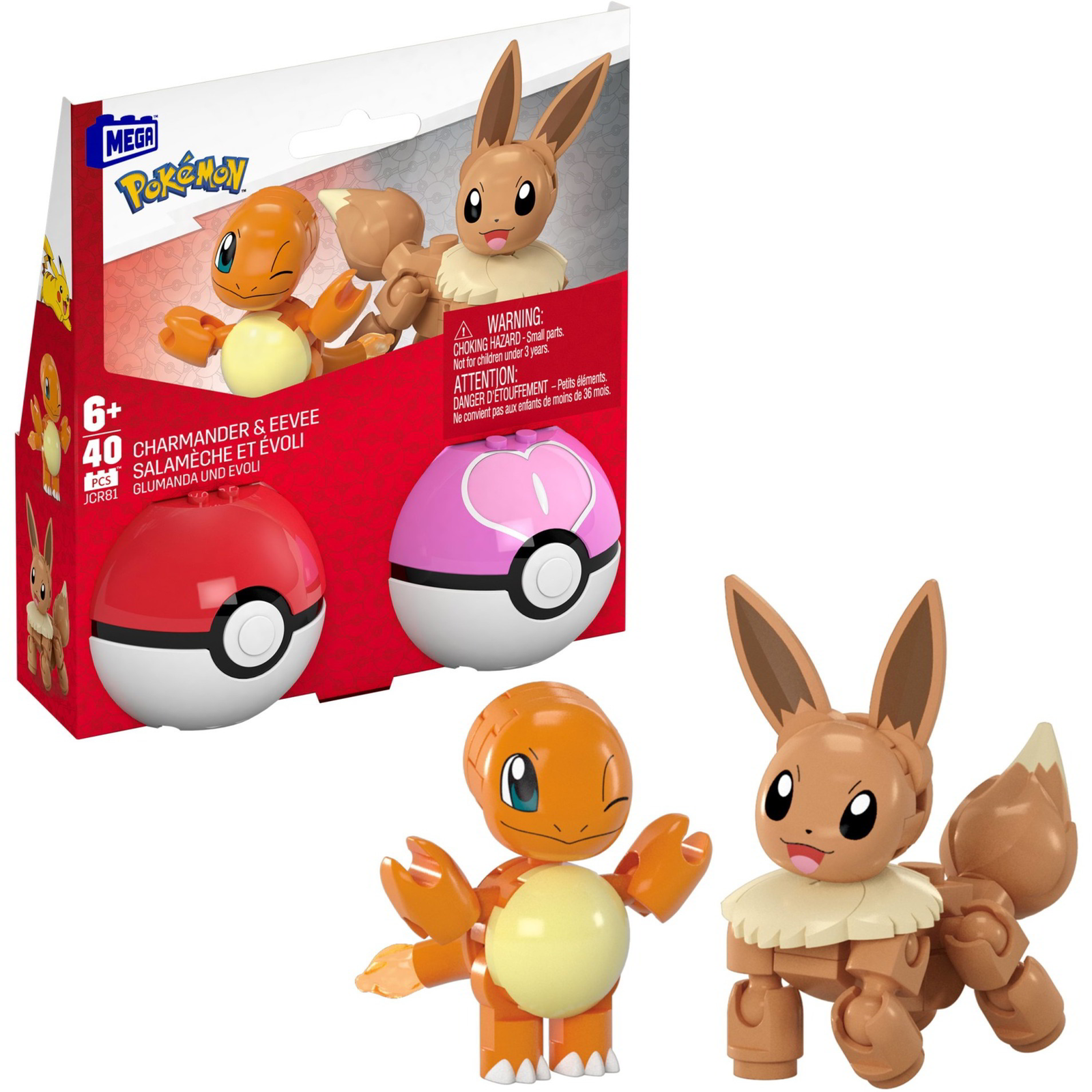 Mattel JCR81 MEGA Pokémon Pokélabda - Glumanda és Evoli 40 darabos Építőjáték (JCR81)