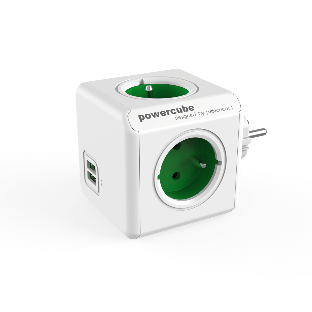 Allocacoc PowerCube Original 4 csatlakozós elosztó 2 USB porttal - Zöld (2202GN/FROUPC)