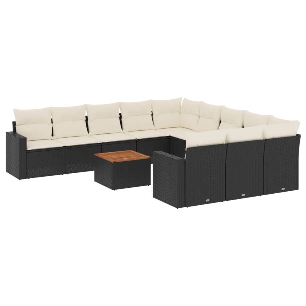 12 részes fekete polyrattan kerti ülőgarnitúra párnákkal (3256679)