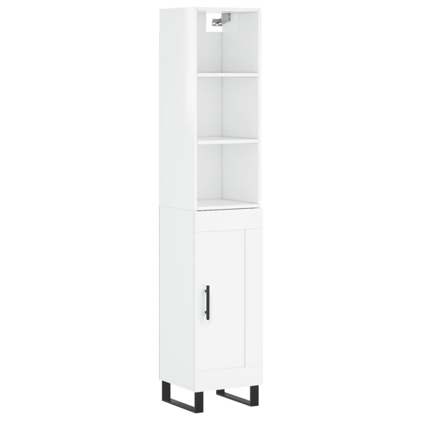 magasfényű fehér szerelt fa magasszekrény 34,5 x 34 x 180 cm