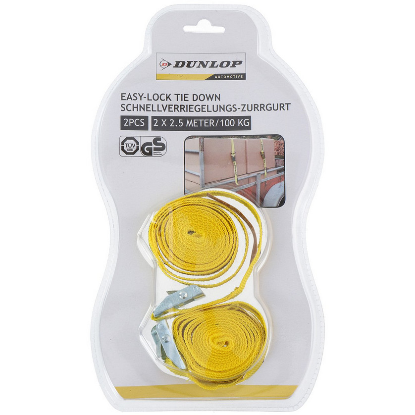 Transportné popruhy s napínačom Dunlop 100kg 2,5m žlté 2 kusy
