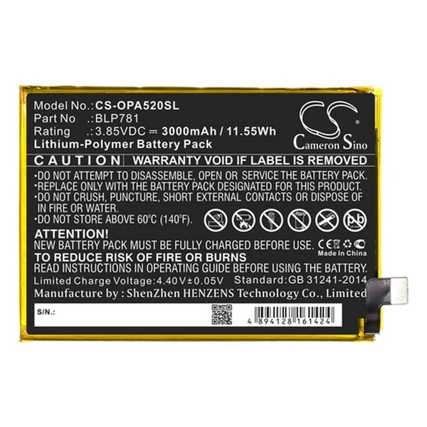 Cameron Sino Li-Polymer akku (3.85V/3000mAh, OPPO BLP781 kompatibilis) FEKETE Oppo A52 (CS-OPA520SL)