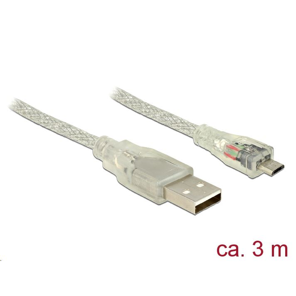 Delock Kabel USB 2.0 Typ-A Stecker > USB 2.0 Micro-B Stecker 3 m transparent