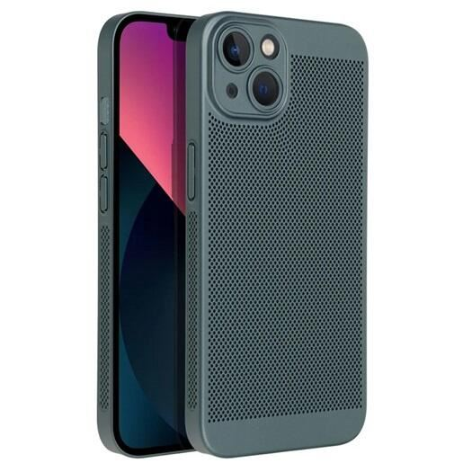 Gigapack Apple iPhone 15 Plus légáteresztő, lyukacsos műanyag tok sötétzöld (GP-148080) (GP-148080)