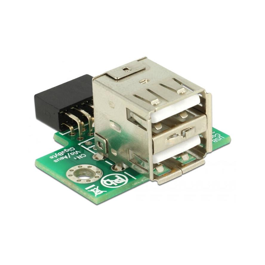 Delock USB-A Pinheader 9pin -> 2db USB-A 2.0 F/F adapter (41429)