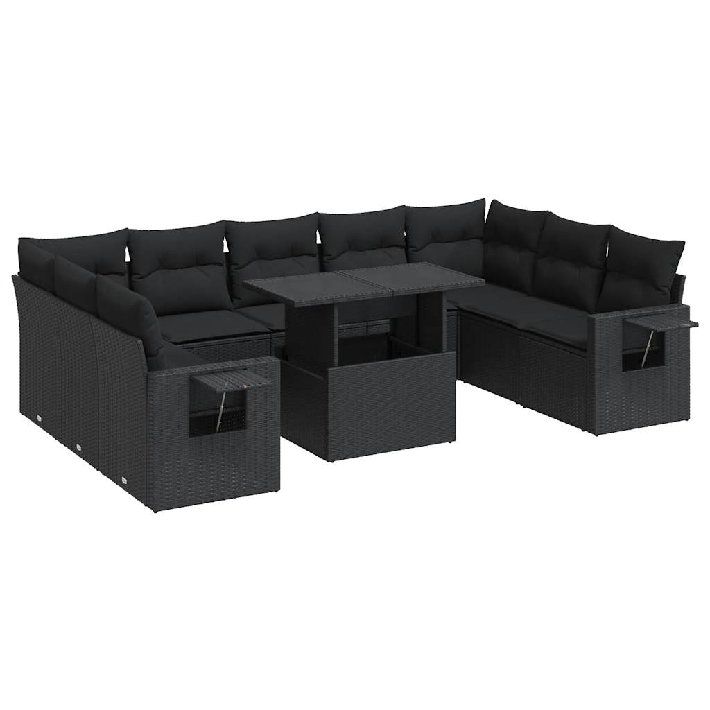10 részes fekete polyrattan kerti ülőgarnitúra párnákkal (3326536)