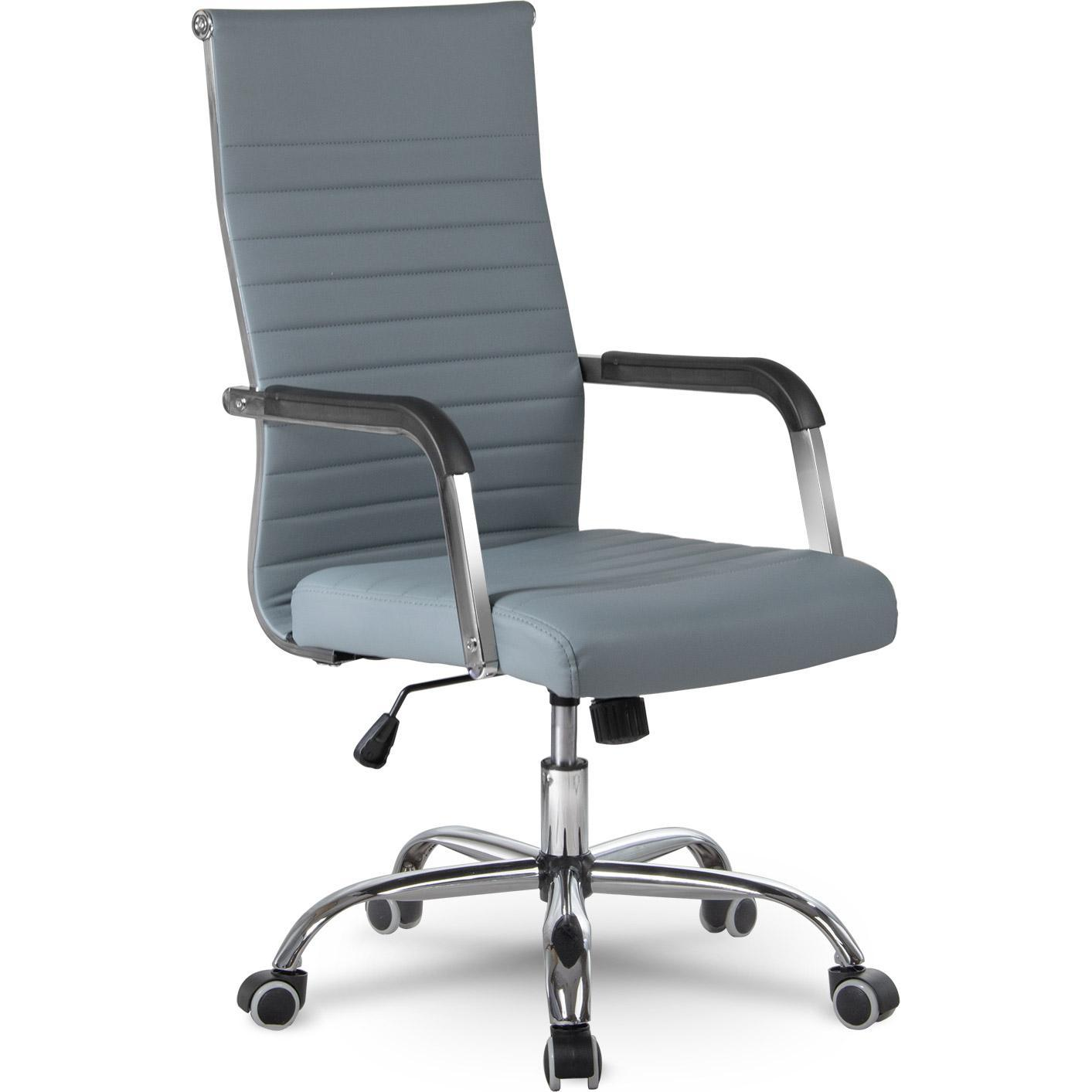 Irodai szék, Sofotel Boston, szürke, műbőr kárpit, krómozott karfák és csillagtalp, Tilt hintamechanika, gumírozott kerekek, ergonomikus háttámla (2136)