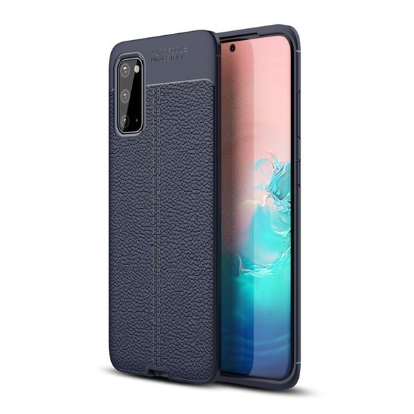 Samsung Galaxy A10s SM-A107F, Szilikon tok, bőrhatású, varrásminta, sötétkék (89104)