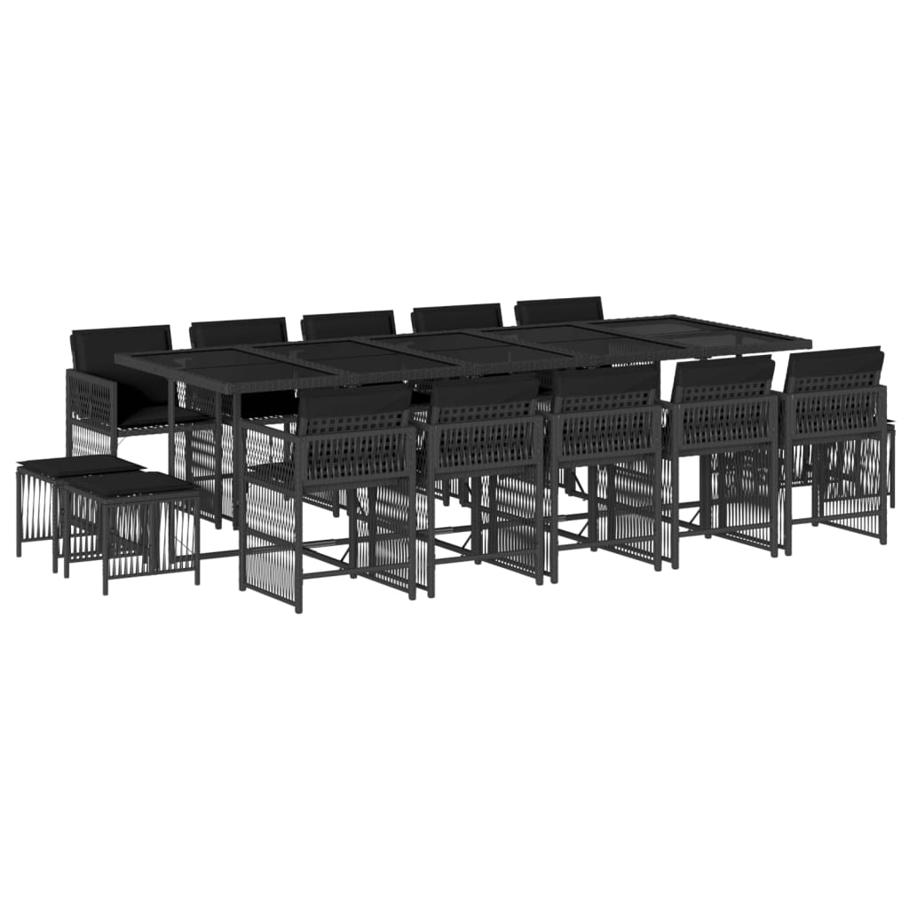 15 részes fekete polyrattan kerti étkezőgarnitúra párnákkal (3211711)