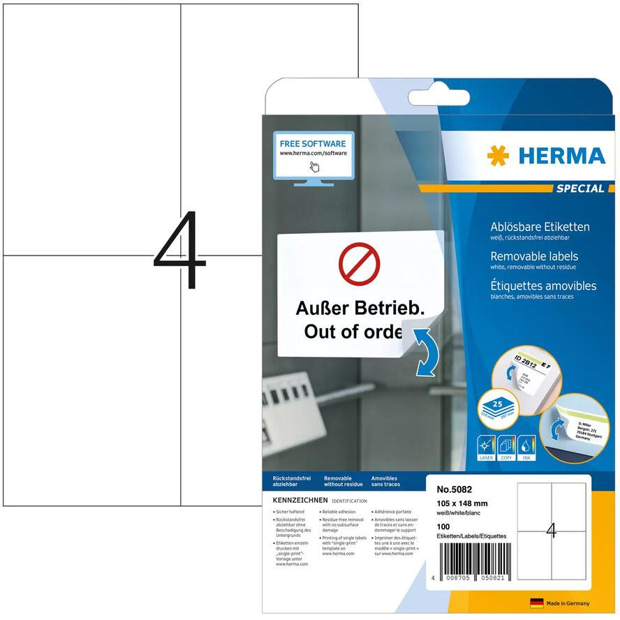 Herma 105x148 mm Címke tintasugaras és lézer nyomtatóhoz (100 címke / csomag) (5082)